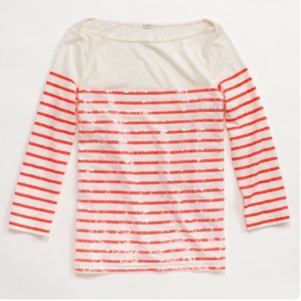 J. Crew Factory Boatneck Striped Sequin Sh…